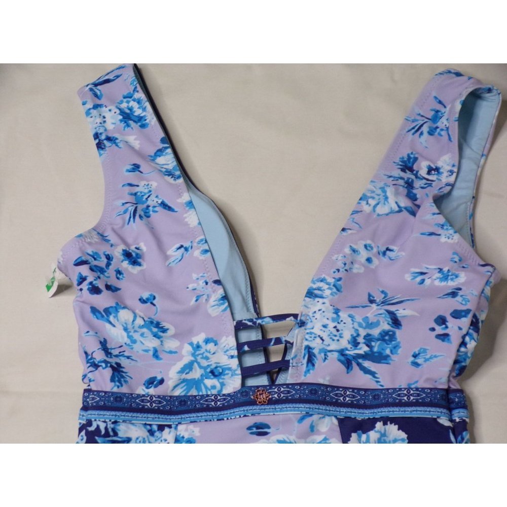 NANETTE LEPORE Priya Plunge Lavendar Trails Floral One Piece Swimsuit 6 NEW - Picture 7 of 8